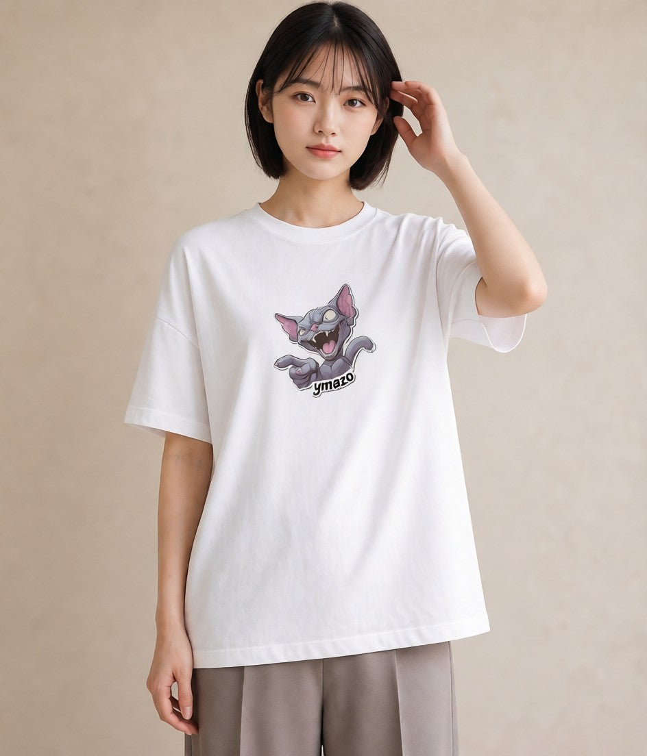 プリントTシャツ レディース スフィンクス 猫 ねこ イラスト ラフ ビーチ デイリーウェア 白T