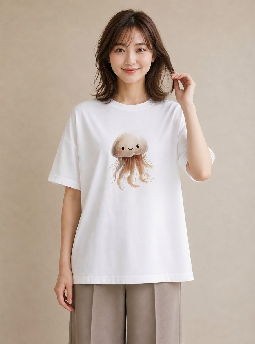 半袖Tシャツ レディース イカ 海の生き物 海 イラスト カジュアル 姉妹 送別ギフト 白T
