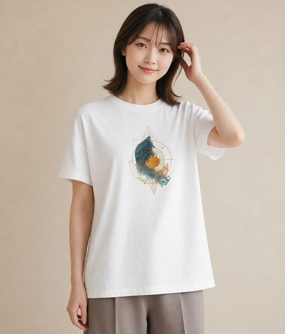 グラフィックTシャツ レディース 太陽 星空 宇宙 イラスト 淡色 在宅 公園 白T