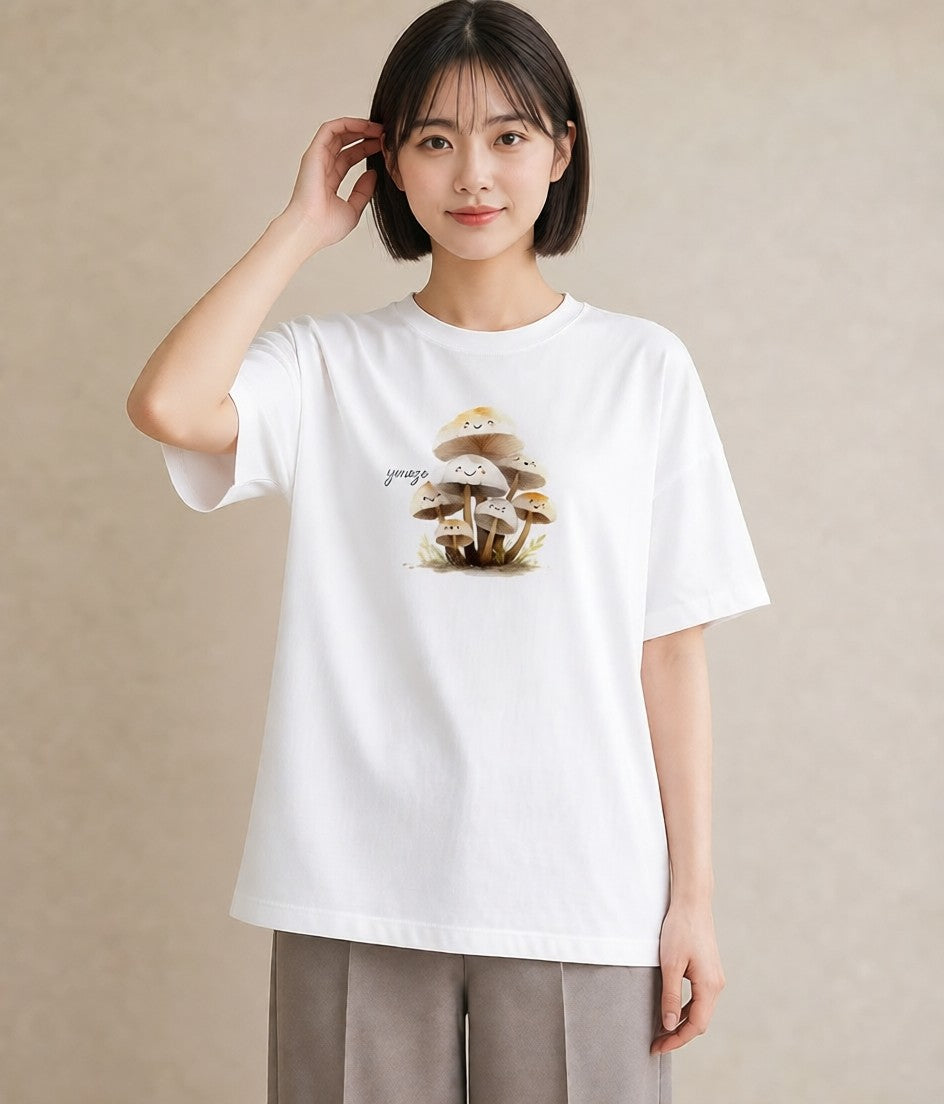 プリントTシャツ レディース きのこ 植物 ボタニカル イラスト シンプル レイヤード 友達ギフト 白T