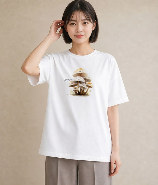 プリントTシャツ レディース きのこ 植物 ボタニカル イラスト シンプル レイヤード 友達ギフト 白T