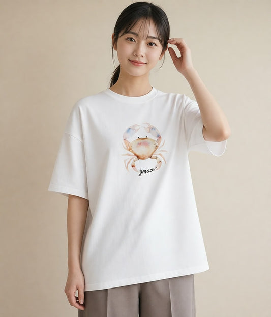 グラフィックTシャツ レディース エビ 海の生き物 海 イラスト 韓国風 カフェ服 クリスマス 白T