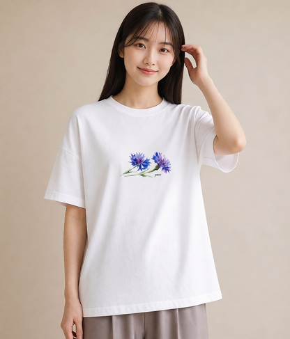 半袖Tシャツ レディース スミレ 花 花柄 イラスト カジュアル お出かけ 普段着 白T