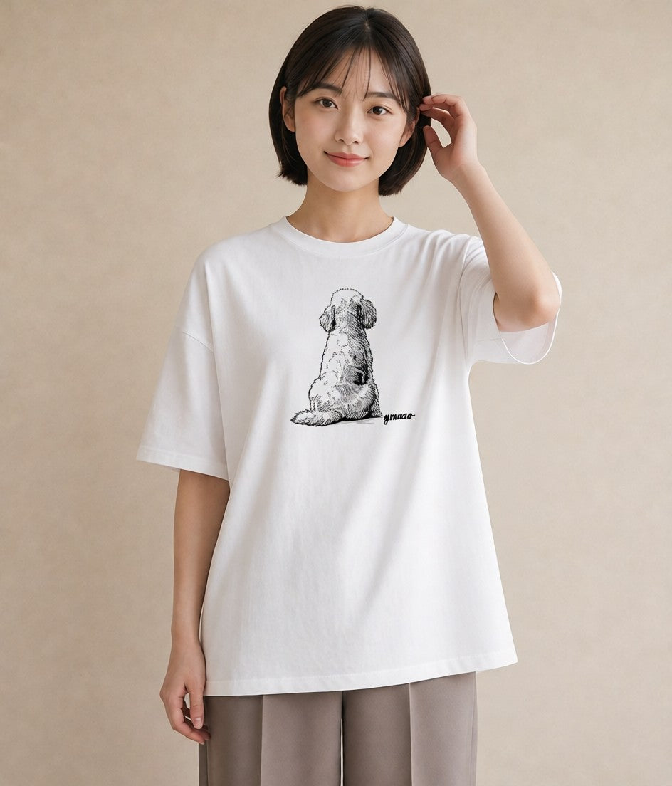 半袖Tシャツ レディース 保護犬 犬 いぬ イラスト アート風 在宅 公園 白T
