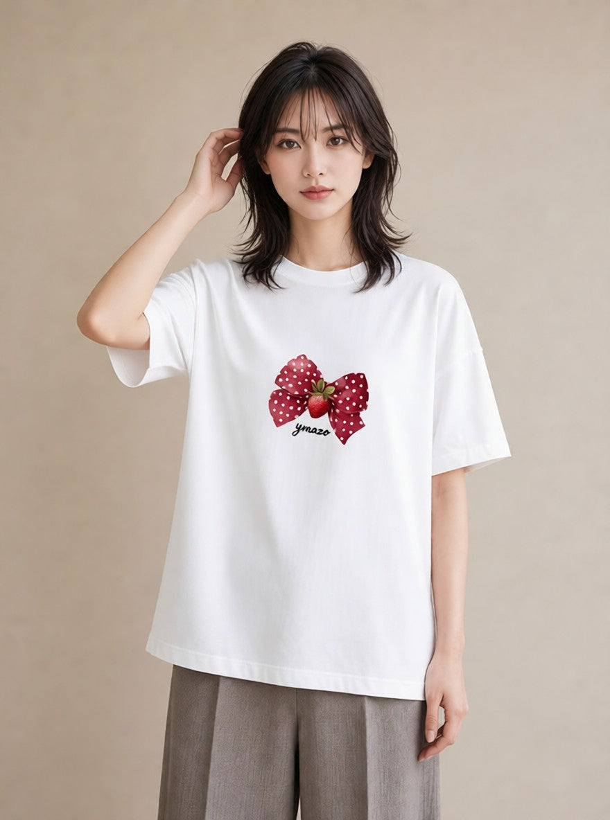 デザインTシャツ レディース ショートケーキ 食べ物 フード イラスト きれいめカジュアル 秋コーデ おしゃれギフト 白T