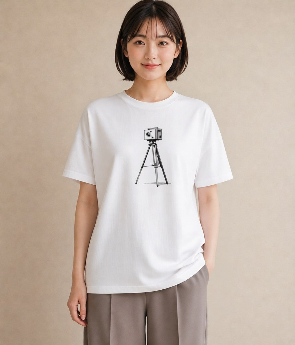 プリントTシャツ レディース カメラ フィルムカメラ レトロカメラ イラスト 手描き風 旅行 母娘コーデ 白T