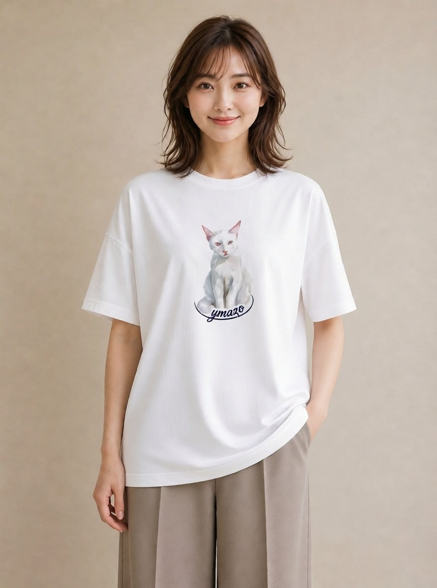 プリントTシャツ レディース 肉球 猫 ねこ イラスト こなれ感 ビーチ デイリーウェア 白T