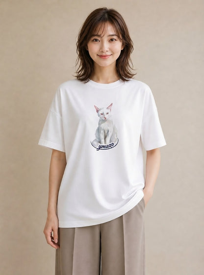 プリントTシャツ レディース 肉球 猫 ねこ イラスト こなれ感 ビーチ デイリーウェア 白T