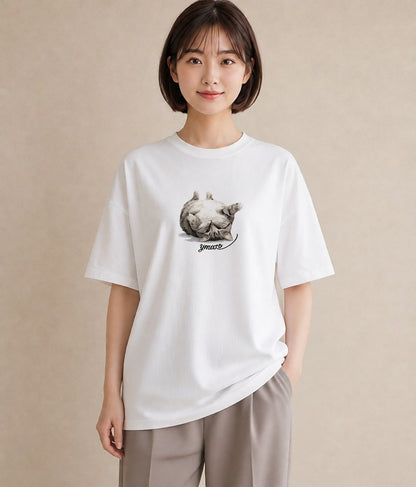 半袖Tシャツ レディース 愛猫 猫 ねこ イラスト カジュアル ミセス 春コーデ 白T