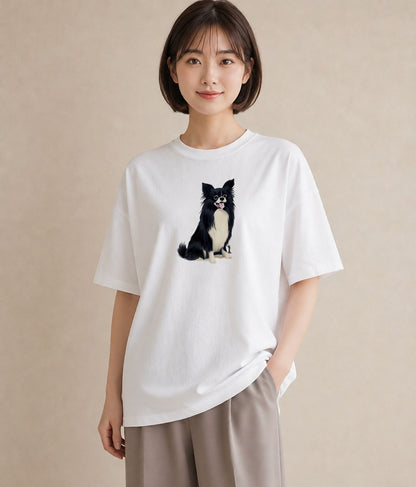 プリントTシャツ レディース ロングコートチワワ 犬 いぬ イラスト 手描き風 ルームウェア ギフト 白T