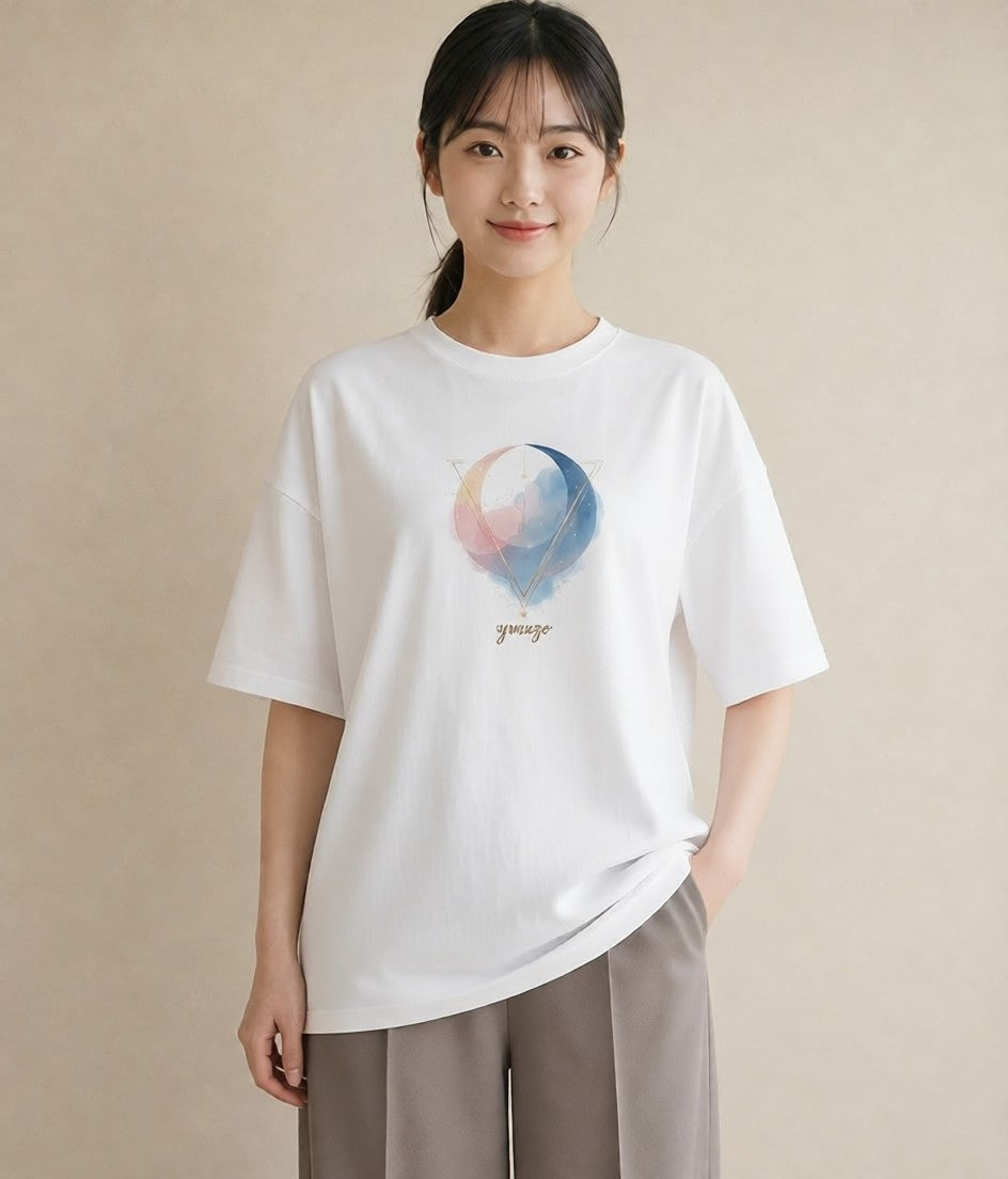 プリントTシャツ レディース 月 星空 宇宙 イラスト ユニーク 週末コーデ 敬老の日 白T