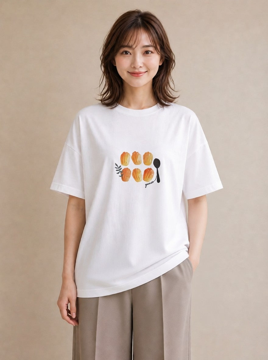 半袖Tシャツ レディース あんみつ 食べ物 フード イラスト こなれ感 お出かけ 普段着 白T