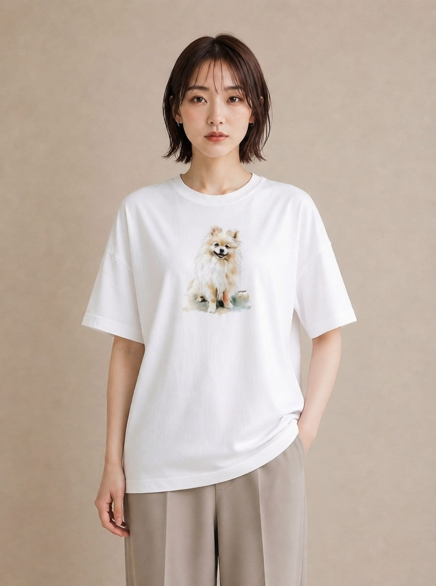 Tシャツ レディース 愛犬 犬 いぬ イラスト きれいめカジュアル 普段着 週末コーデ 白T