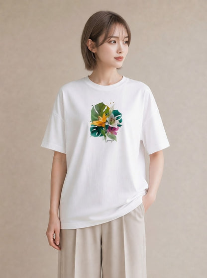半袖Tシャツ レディース ゆり 百合 花 花柄 イラスト ニュアンス ラフ レイヤード 白T