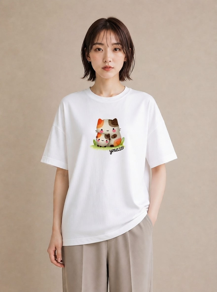 半袖Tシャツ レディース ニャンコ 猫 ねこ イラスト ナチュラル カフェ服 クリスマス 白T