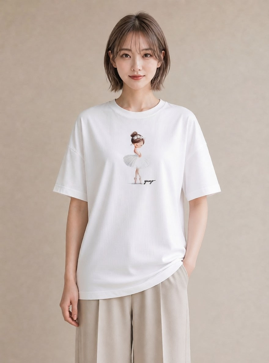 グラフィックTシャツ レディース バレエシューズ バレエ トウシューズ ナチュラル アンティーク イラスト ラフ ルームウェア ギフト 白T