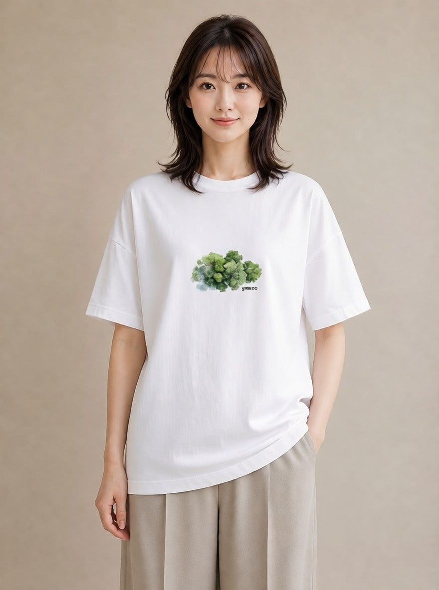 Tシャツ レディース 青の水彩 風景 ブルー ナチュラル アンティーク イラスト カフェコーデ ミセス 春コーデ 白T