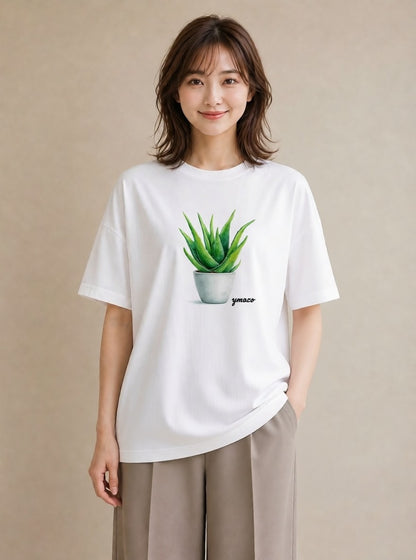 プリントTシャツ レディース サボテン 植物 ボタニカル イラスト カフェコーデ 夏コーデ 通学 白T