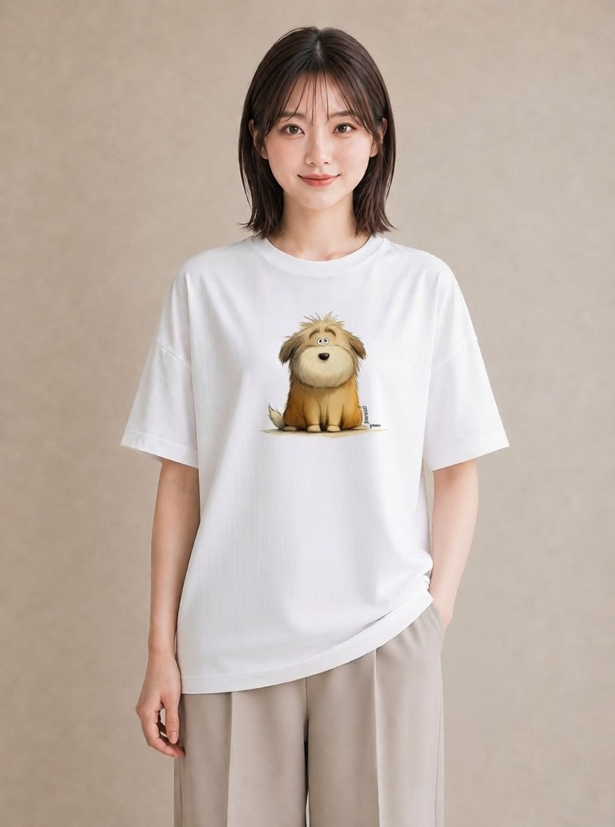 グラフィックTシャツ レディース 犬 いぬ イラスト きれいめカジュアル 自分用 ルームウェア 白T