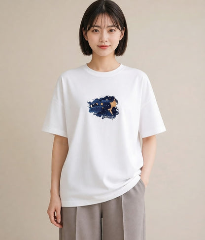 Tシャツ レディース 獅子座 星空 宇宙 イラスト お洒落 帰省 ラフ 白T