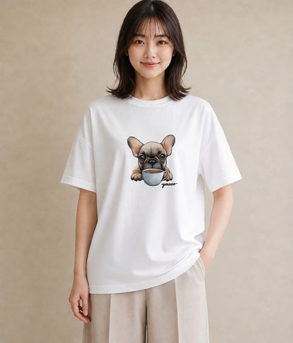 デザインTシャツ レディース フレンチブルドッグ フレブル 犬 いぬ イラスト ガーリー デート 帰省 白T