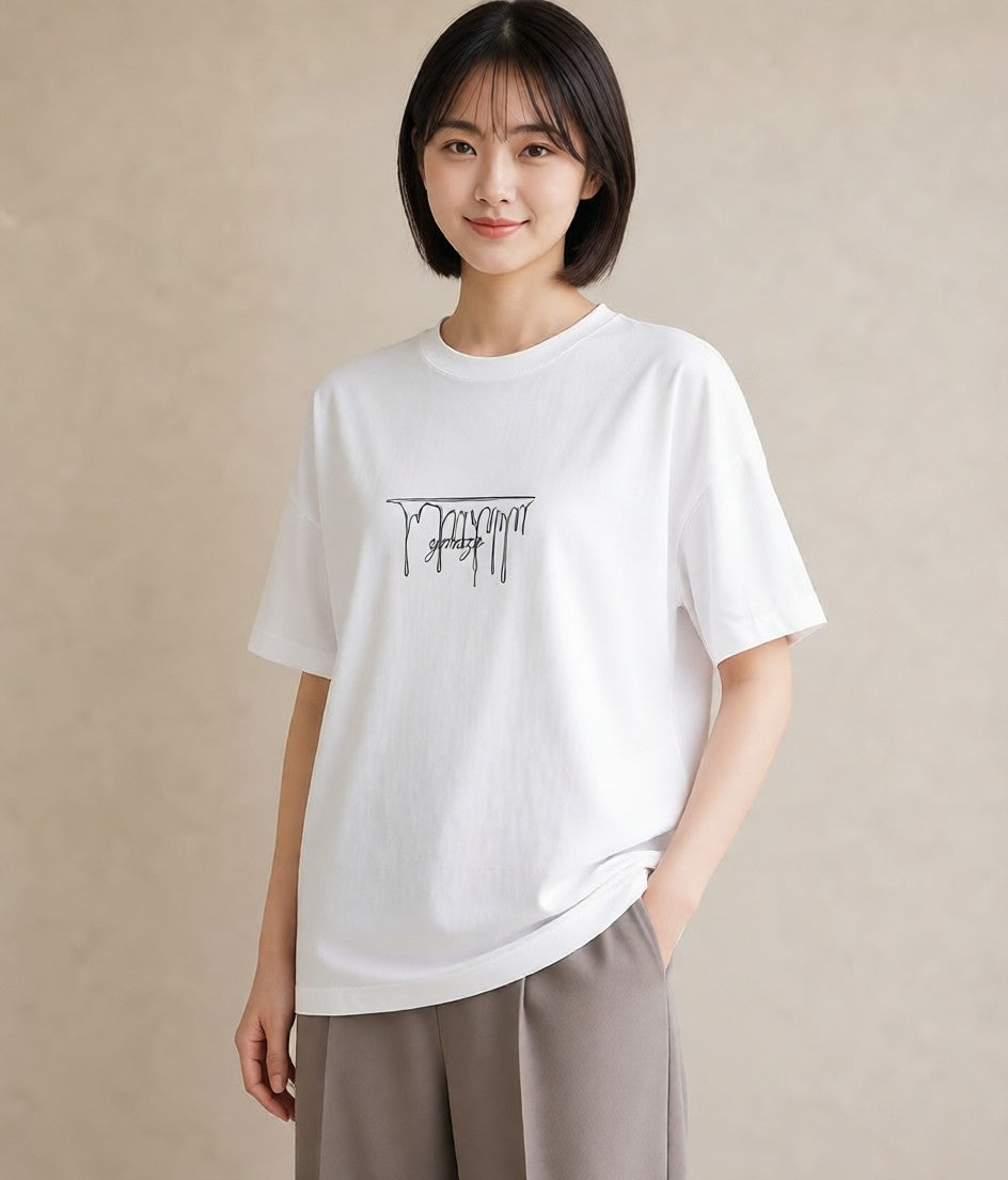 半袖Tシャツ レディース 雨上がりの小道 雨上がり 小道 ナチュラル アンティーク イラスト ユニーク お揃い 親子 白T
