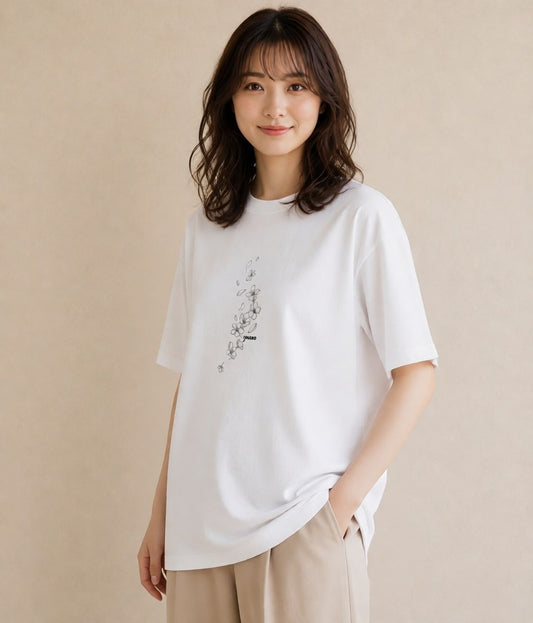 プリントTシャツ レディース さくら 桜 桜の枝 イラスト カジュアル ペアコーデ 秋コーデ 白T