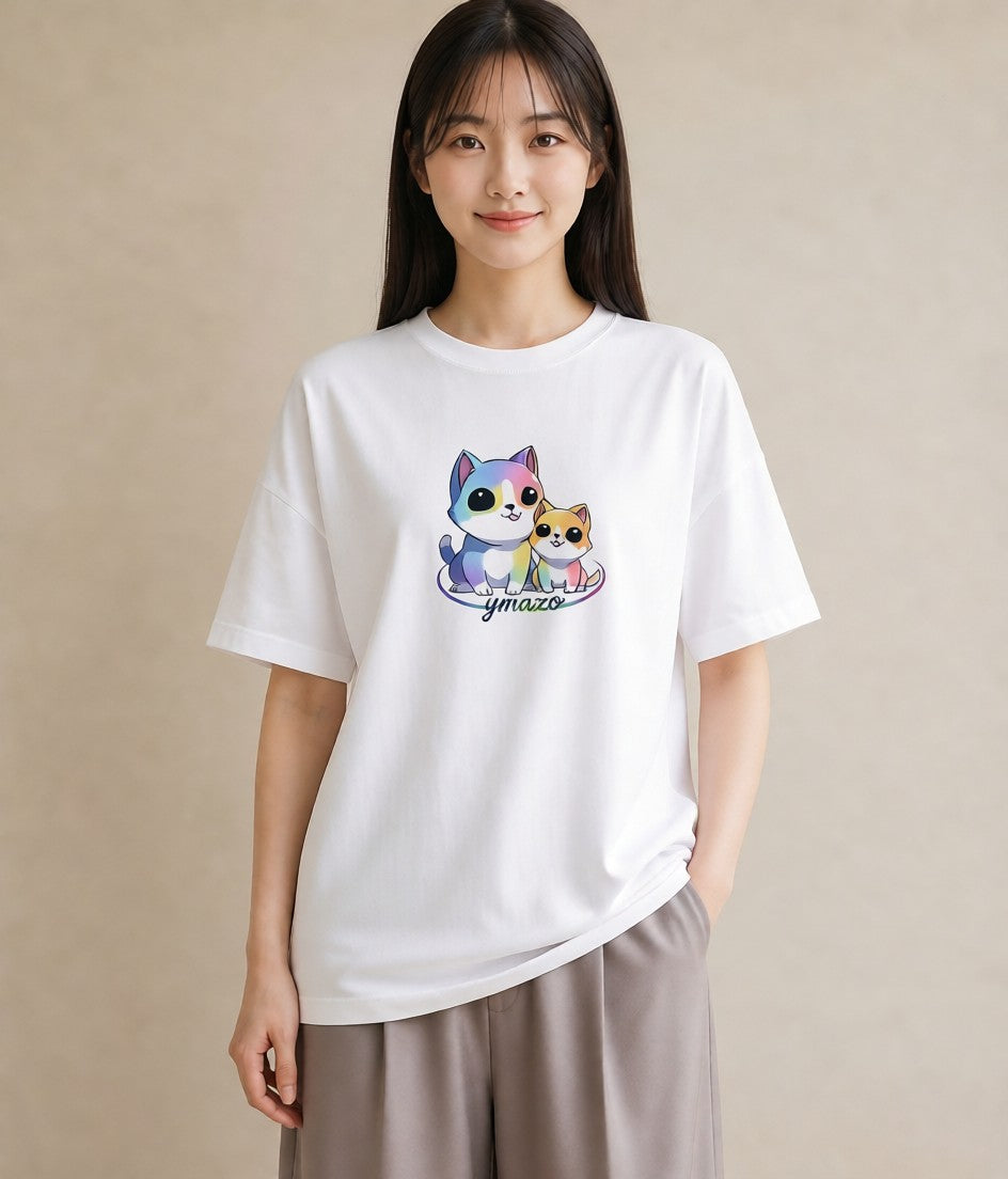 プリントTシャツ レディース ニャンコ 猫 ねこ イラスト モード お出かけ 普段着 白T