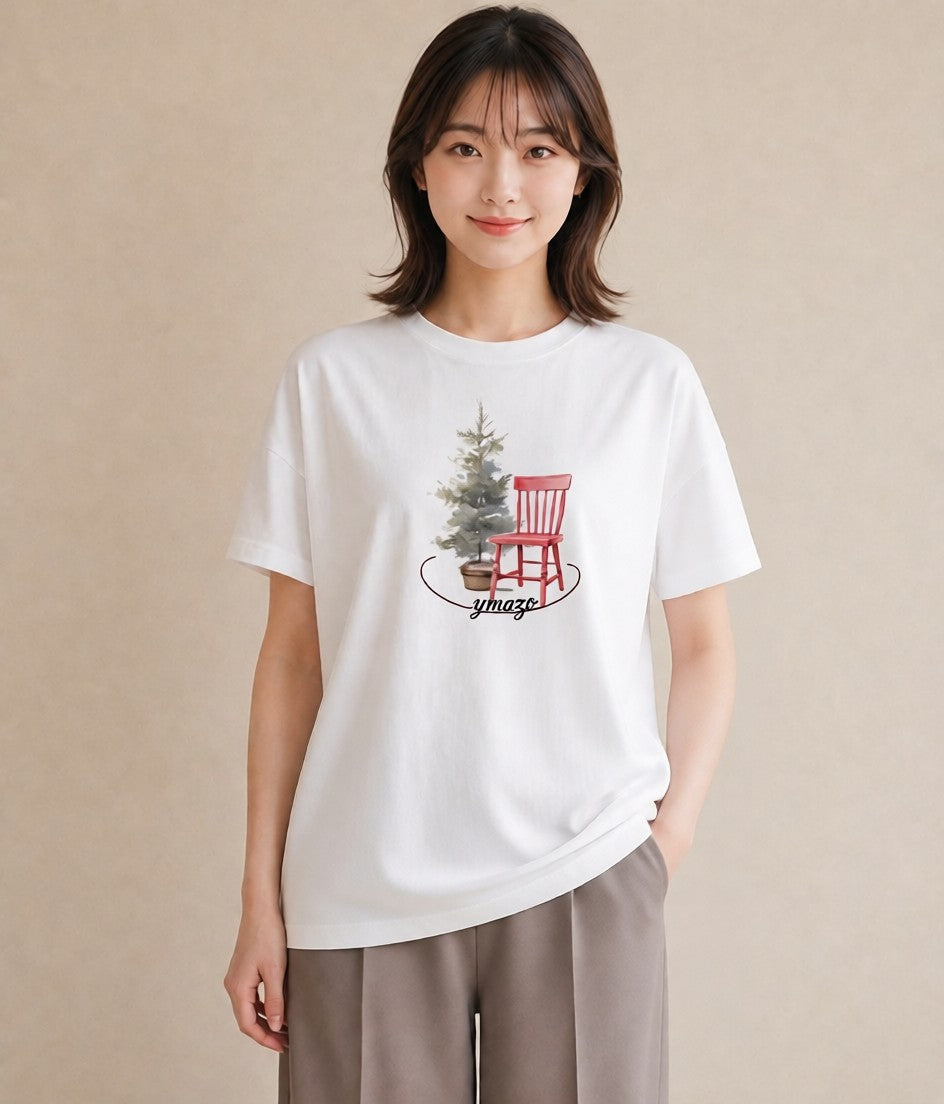 デザインTシャツ レディース 窓辺の椅子 窓辺 椅子 ナチュラル アンティーク イラスト こなれ感 通学 誕生日プレゼント 白T