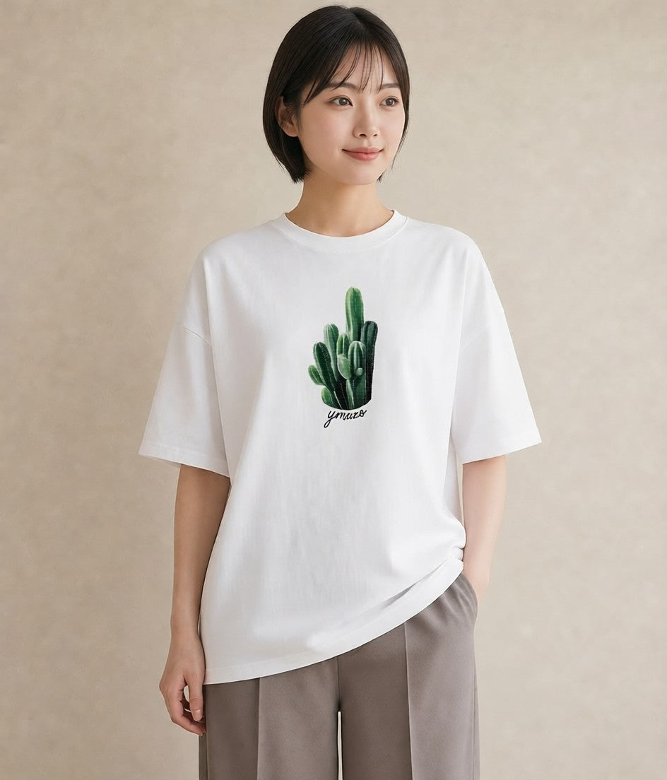 プリントTシャツ レディース サボテン 植物 ボタニカル イラスト 北欧風 姉妹 送別ギフト 白T