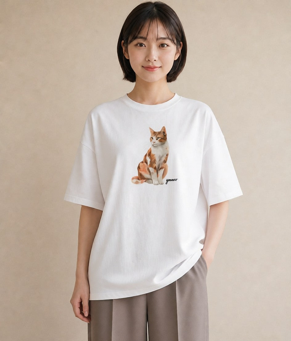 グラフィックTシャツ レディース 肉球 猫 ねこ イラスト カフェコーデ カジュアルコーデ 買い物 白T