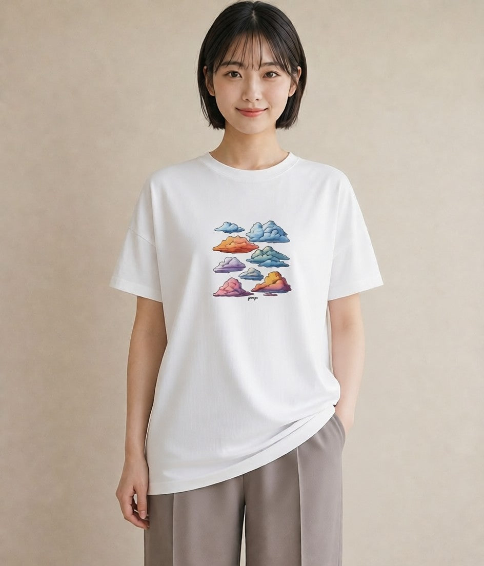 Tシャツ レディース 空 星空 宇宙 イラスト 休日コーデ カフェ巡り 女子会 白T