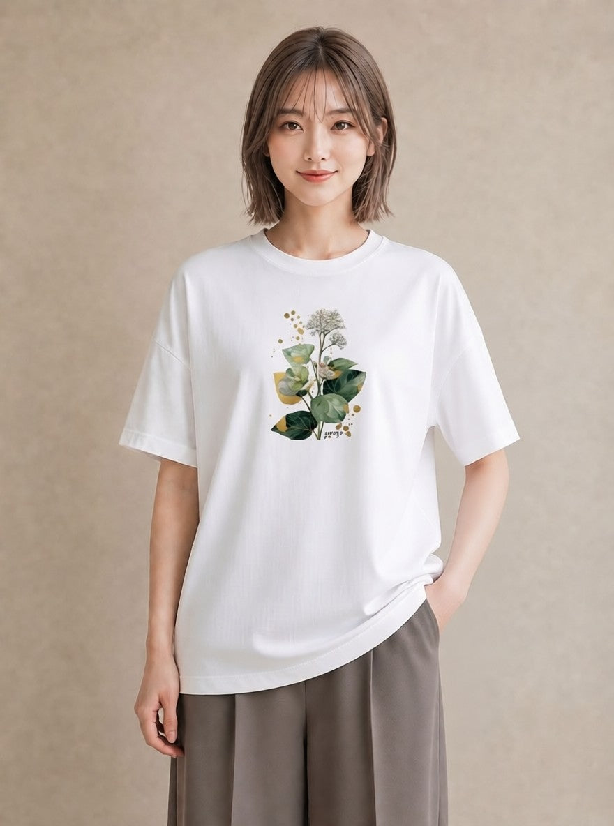 Tシャツ レディース クローバー 四つ葉 花 花柄 イラスト ゆるコーデ デート 帰省 白T