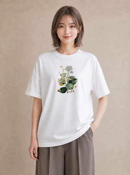 Tシャツ レディース クローバー 四つ葉 花 花柄 イラスト ゆるコーデ デート 帰省 白T