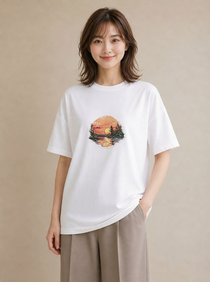 半袖Tシャツ レディース 山 星空 宇宙 イラスト ラフ クリスマス 旅行 白T