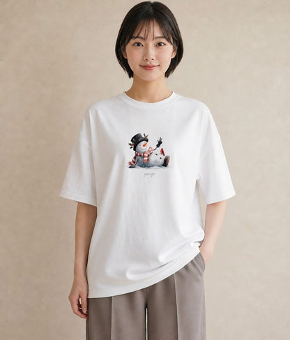 半袖Tシャツ レディース 雪 星空 宇宙 イラスト ゆるかわ 在宅 公園 白T