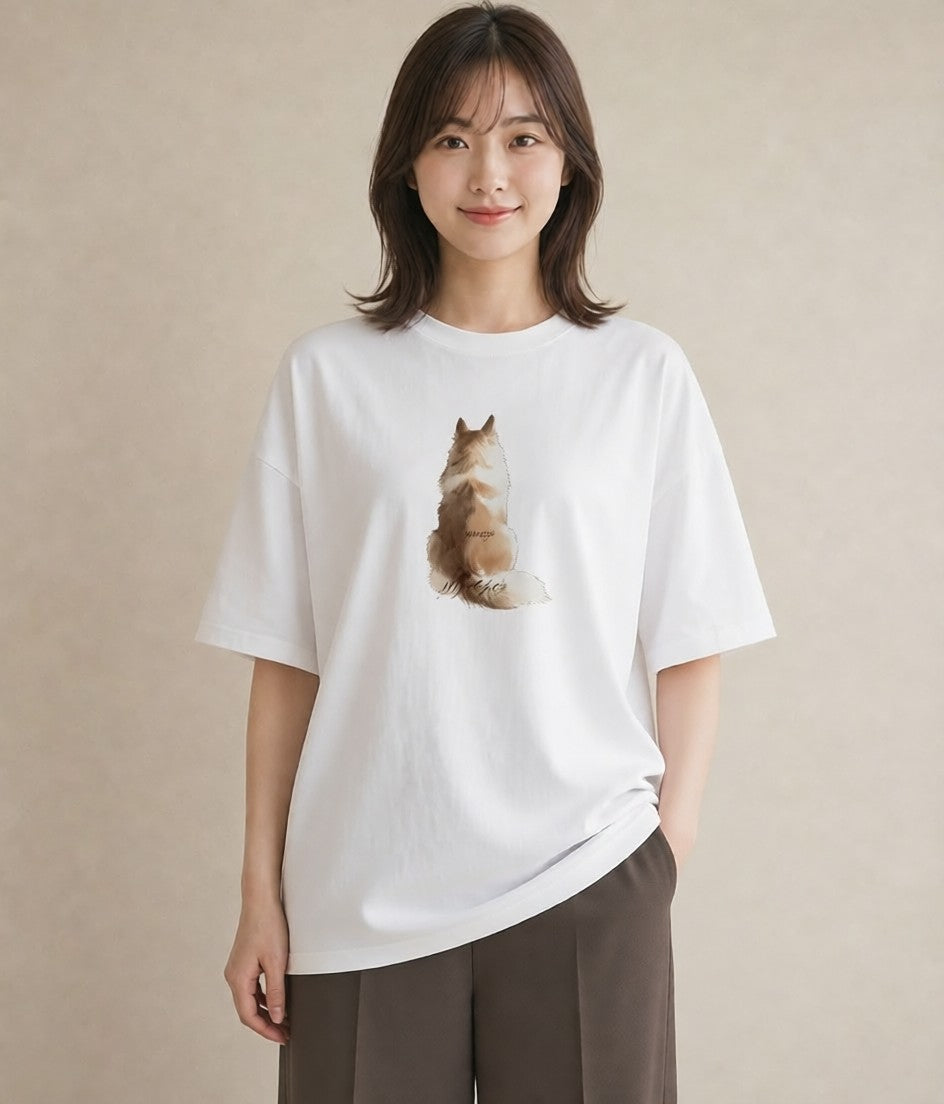 半袖Tシャツ レディース 肉球 猫 ねこ イラスト レトロ 帰省 ラフ 白T