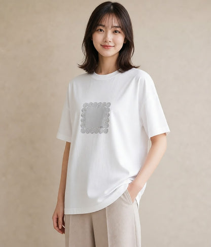 デザインTシャツ レディース レースハンカチ レース ハンカチ ナチュラル アンティーク イラスト お出かけ 普段着 白T