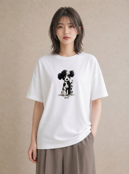 プリントTシャツ レディース トイプードル プードル 犬 いぬ イラスト カフェコーデ 誕生日プレゼント 綿100 白T