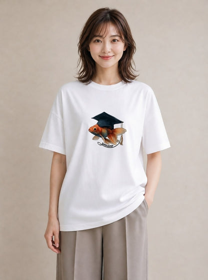 半袖Tシャツ レディース らんちゅう ペット 動物 イラスト フェミニン カフェ巡り 女子会 白T