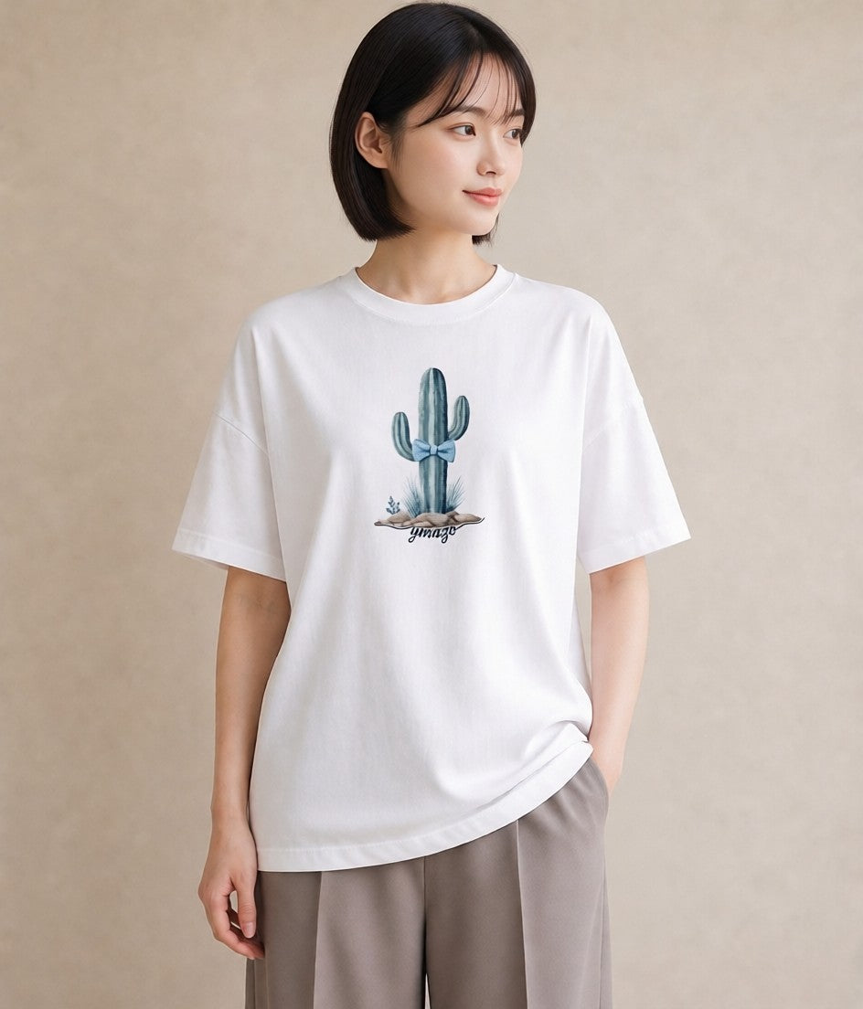 グラフィックTシャツ レディース サボテン 植物 ボタニカル イラスト アート風 秋コーデ おしゃれギフト 白T