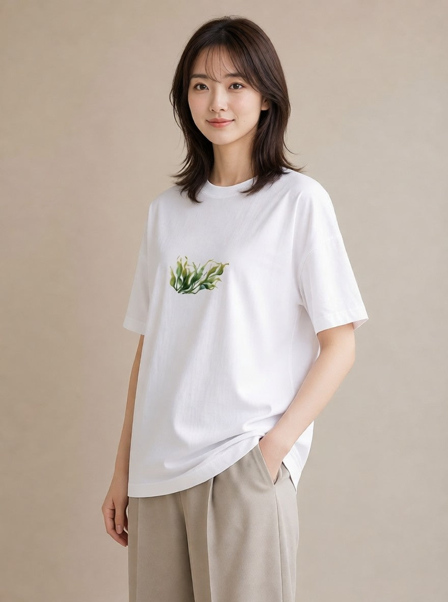半袖Tシャツ レディース つる 植物 ボタニカル イラスト シンプル 買い物 夏コーデ 白T