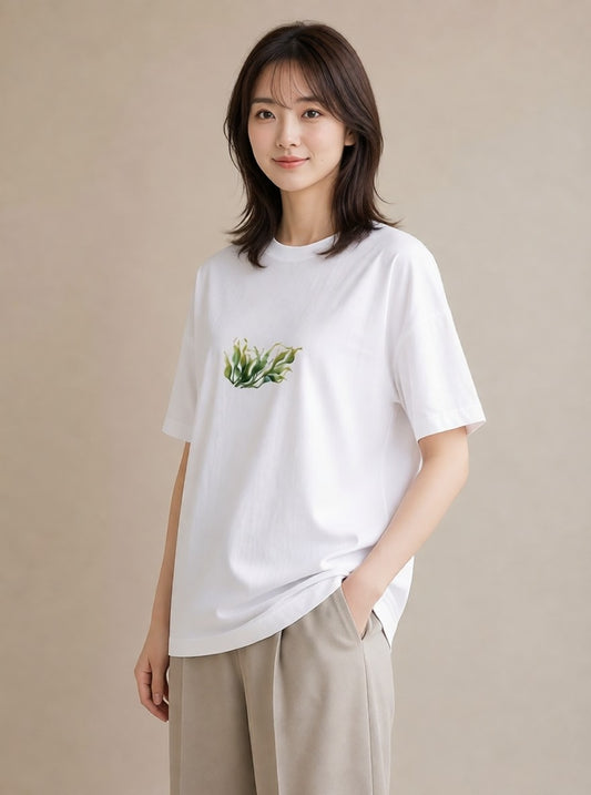半袖Tシャツ レディース つる 植物 ボタニカル イラスト シンプル 買い物 夏コーデ 白T