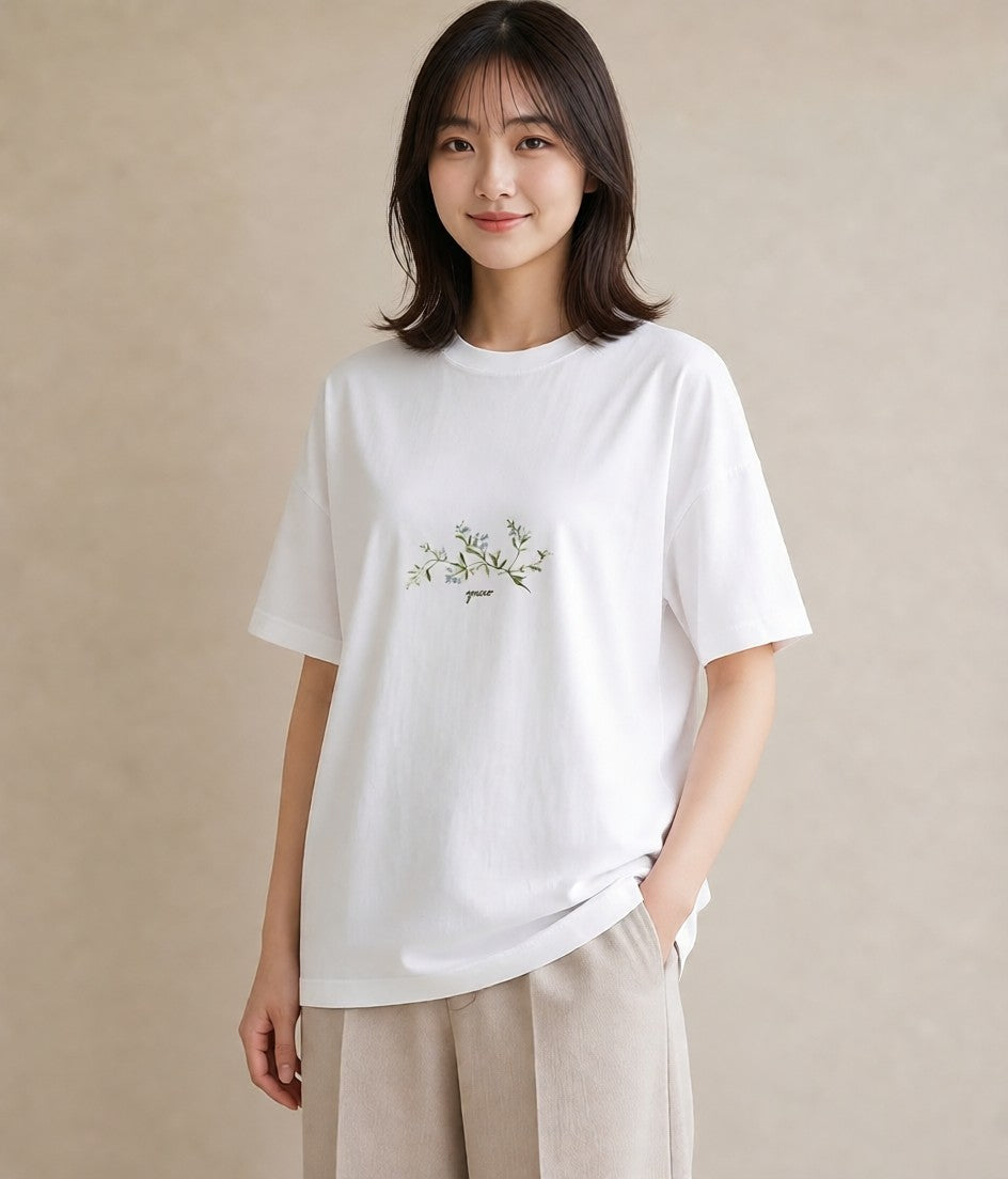 Tシャツ レディース ポスト 野の花 レトロ ナチュラル アンティーク イラスト こなれ感 夏コーデ 通学 白T
