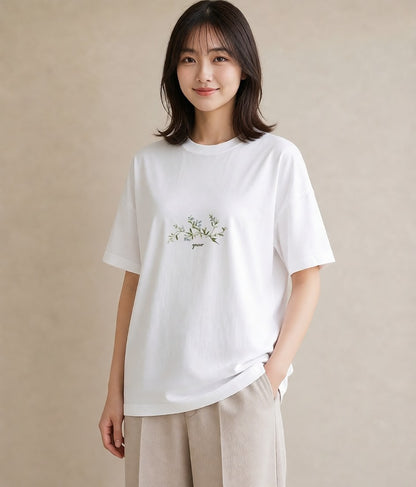 Tシャツ レディース ポスト 野の花 レトロ ナチュラル アンティーク イラスト こなれ感 夏コーデ 通学 白T