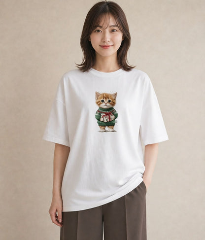 デザインTシャツ レディース 子猫 猫 ねこ イラスト ミニマル 春服 ミセス 白T