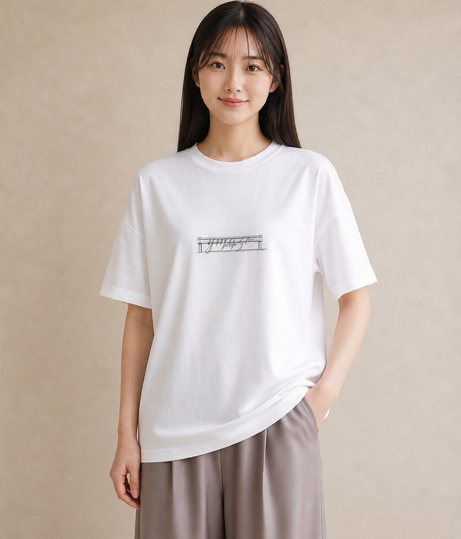 プリントTシャツ レディース 駅のホーム ローカル線 駅 ナチュラル アンティーク イラスト こなれ感 自分用 ルームウェア 白T