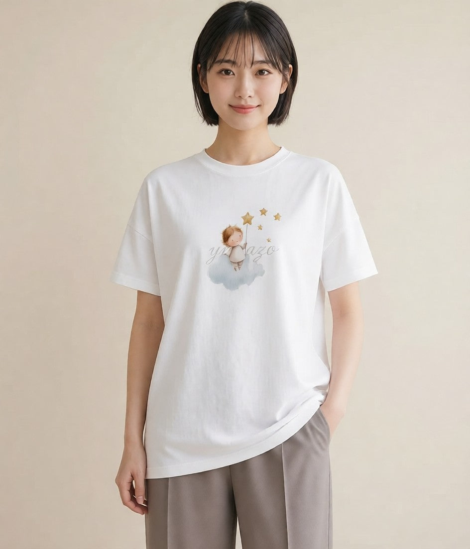 プリントTシャツ レディース 星 星空 宇宙 イラスト 旅行コーデ デート 帰省 白T