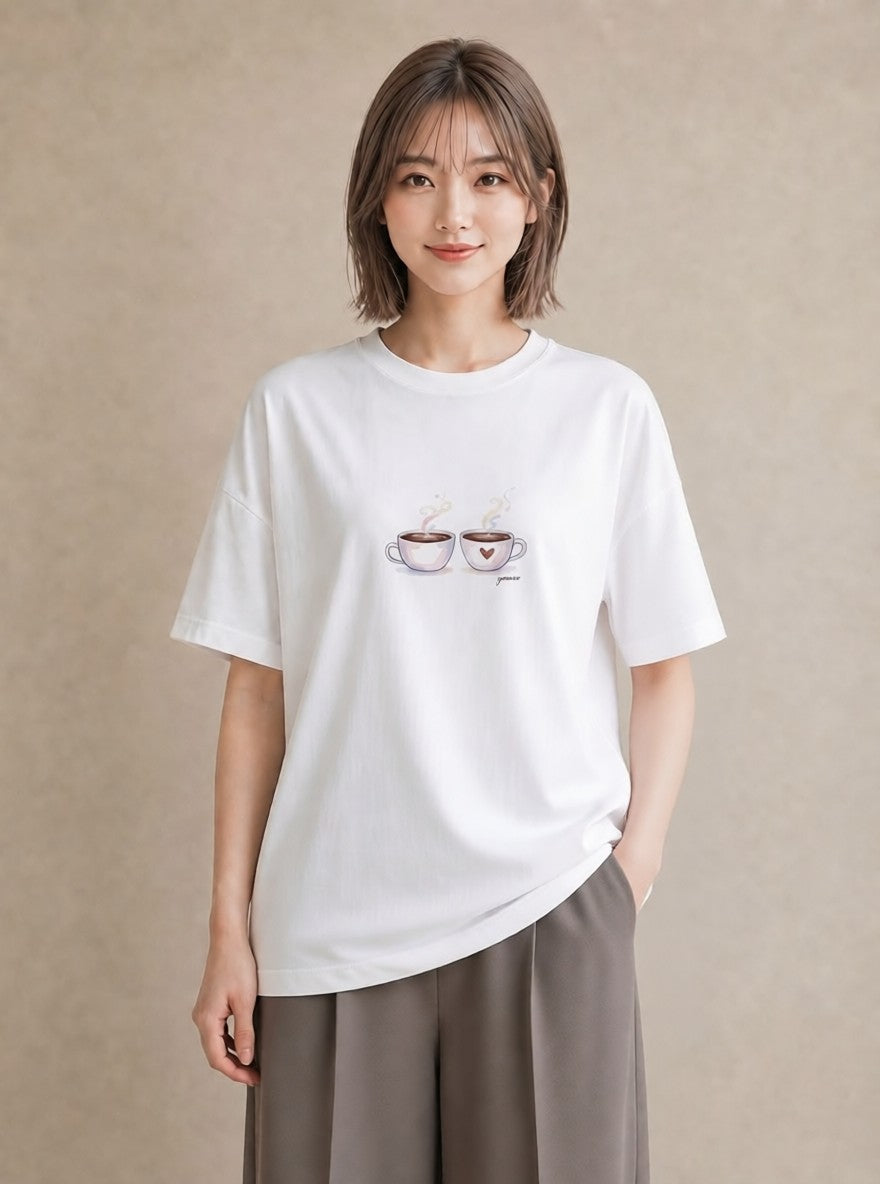 Tシャツ レディース コーヒー カフェ 珈琲 イラスト 上品 クリスマス 旅行 白T