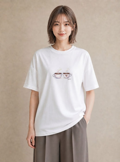 Tシャツ レディース コーヒー カフェ 珈琲 イラスト 上品 クリスマス 旅行 白T
